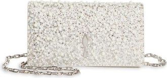 Christian Louboutin Bettina Crystal & Faux Pearl Embellished Suede Clutch in Silver at Nordstrom