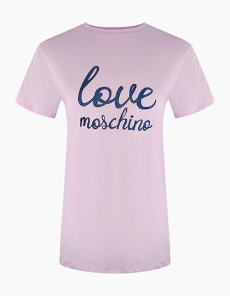 Love Moschino Womens Love Moschino Cursive Logo Pink T-Shirt - Size: 18/16