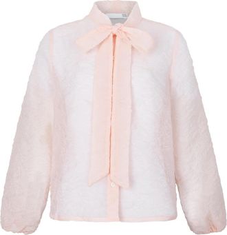 Douuod Getextureerde blouse met strikdetail - Dames - Overhemden - Oranje - S - Leer - Overhemden