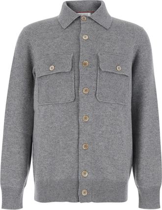 Brunello Cucinelli Grey Shirt Collar Cardigan