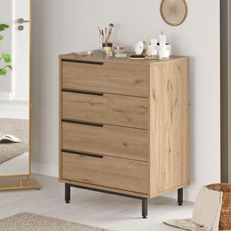 Dmora C&oacute;moda Lusevera, 4 Cajones, Apertura Deslizante, Cierre Deslizante, 75x45x95h Cm Roble Marr&oacute;n