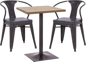 Hhg Hhg - Nunca Usado] Set Mesa Bistro 2x Silla Comedor 469d, Silla Mesa Cocina Silla Gastronom&iacute;a Mvg, Negro-gris, Mesa Marr&oacute;n Claro