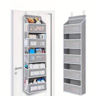 No Brand Organizador De Almacenamiento Colgante Para Puerta, Color Gris - 5 Bolsillos Frontales + 5 Bolsillos Laterales De Malla - Tama&ntilde;o Extragrande - Para Do