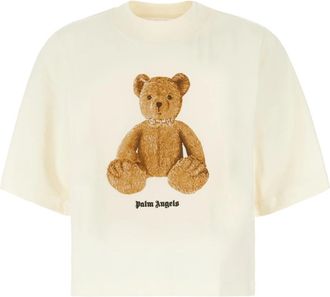 Palm Angels Boxy T-Shirt - Dames - T-shirts - Beige - XS - Katoen - Tops