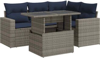 vidaXL 5 Piece Garden Sofa Set with Cushions Grey Poly Rattan Acacia Vidaxl