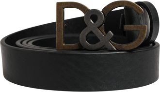 Dolce & Gabbana Men Black Classic Leather Logo Buckle Mens Belt (Pre-Owned)