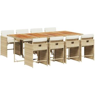 vidaXL Set Comedor De Jard&iacute;n 9 Pzas Con Cojines Rat&aacute;n Sint&eacute;tico Beige Vidaxl