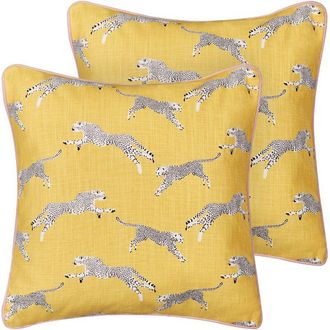 Beliani Beliani - Conjunto De 2 Cojines De Algod&oacute;n Con Motivo De Guepardo 45 X 45 Cm Amarillo Arales