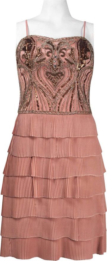 Sue Wong Spaghetti Strap Beaded Accordion Dress In Sandalwood from $76.00 -  on Stylight