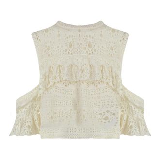 Chloé Tops, Dames, Beige, S, Linnen, Crochet Knit Top