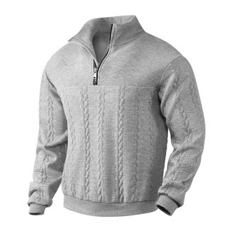 Generic Mens 1/4 Zip Pullover Sweatshirts | Knitted Jacquard Jumpers | Turtleneck Fleece Sweatshirts | Winter Warm Long Sleeve Sweater Top Casual Workwear Swe
