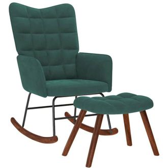 vidaXL Mecedora Con Taburete De Terciopelo Verde Oscuro Vidaxl