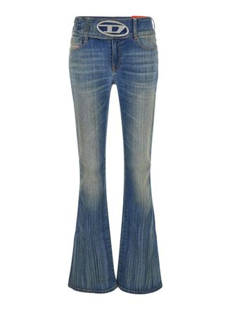 Diesel Blue Stonewashed Logo Buckle Jeans