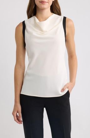 Anne Klein Cowl Neck Sleeveless Top in White Dove/anne Black at Nordstrom, Size Large