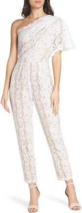 Harlyn One-Shoulder Lace Jumpsuit in Off White at Nordstrom Rack, Size Small