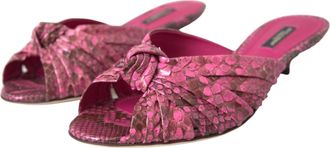 Dolce & Gabbana Womens Pink Exotic Leather Kitten Heels Slides Shoes Python