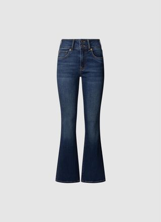 Pepe Jeans London 5-Pocket-Jeans PEPE JEANS FLARE JEANS MW VENUS, Damen, Gr. 27, L&auml;nge 30, blau (used blau medium), Denim/Jeans, Obermaterial: 94% Baumwolle, 5% Polyest