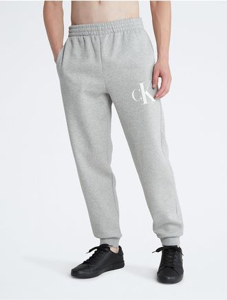 Calvin Klein Mens Monogram Logo Fleece Joggers - Grey - 2XL