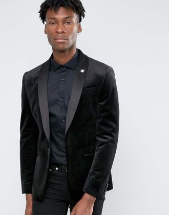 Asos ASOS - Blazer skinny in velluto nero