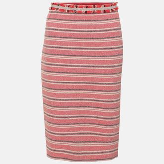 Max Mara Red Striped Tweed Midi Skirt