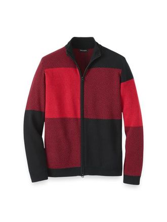 Paul Fredrick Cotton Full Zip Mock Neck Sweater in Red/black at Nordstrom, Size Xx-Large