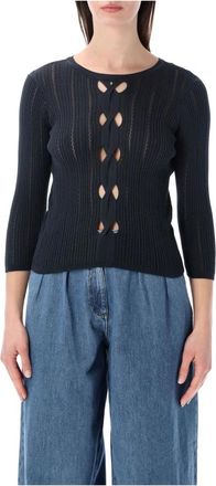 Sessun Alencar Pointelle Knit - Dames - Ronde hals truien - Groen - M - Katoen - Truien & Vesten