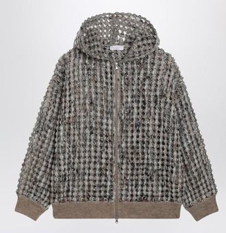 Brunello Cucinelli Camel Balloon Net Embroidery Cardigan