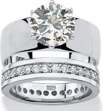 Palm Beach Jewelry 4.80 TCW CZ Sterling Silver 2-Pc. Brial Ring Set