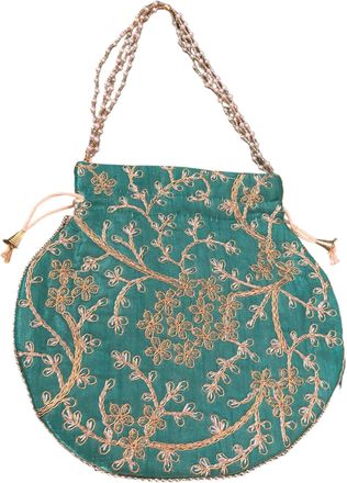 Generic Handcrafted Embroidered Potli Bag - Wedding | Party | Festive | Ethnic Clutch (TEAL/TURQOUISE)