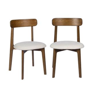 Sweeek Silla vintage de madera de hevea te&ntilde;ida en nogal y tejido texturizado