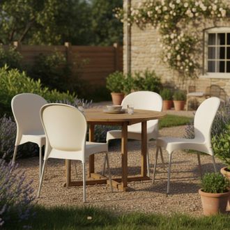 Dmora Sillas De Exterior Eclectic, 4 Unidades, Apilables Hechas En Italia, Soporta 120 Kg, Beige
