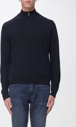 Emporio Armani Virgin Wool Zip-Up Cardigan with Mock Neck and Ribbed Trims