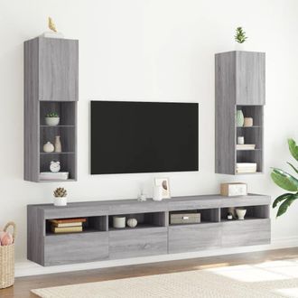 Berkfield Home TV Cabinets with LED Lights 2 pcs Grey Sonoma 30.5x30x102 cm