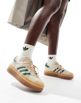 adidas Originals Gazelle Bold sneakers in beige and green-White
