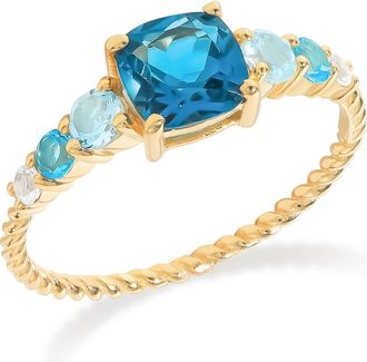 Tiramisu 14K Gold Plated Over 925 Sterling Silver London Blue Topaz Twist of Elegance Ring
