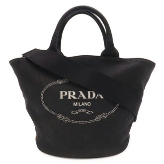 Prada Canapa Black Nero Canapa Leather Handbag Pouch Shoulder Bag Tote Bag (Pre-Owned)