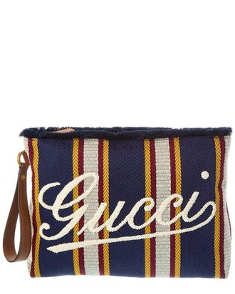 Gucci Embroidered Canvas & Leather Pouch