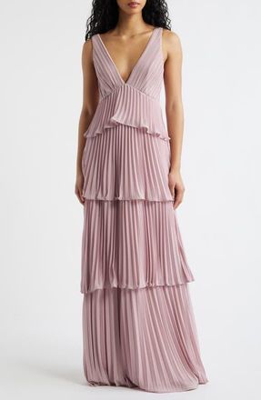 Lulus Tiered Gown Pleated in Blush at Nordstrom, Size X-Small