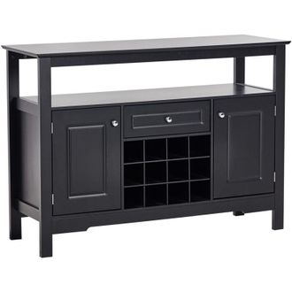 Beliani Beliani - Aparador 2 Puertas Con Estantes Caj&oacute;n Y Botellero Almacenaje De Estilo Mediterr&aacute;neo Elegante Negro Timboon