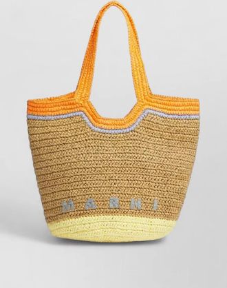 Marni small crochet raffia tote dual handles