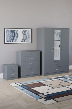 Home Discount Vida Designs 3Pc Bedroom Set 2Bedside, 5 Drawer Chest, Mirror Wardrobe in Grey