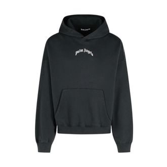 Palm Angels Back Curved Logo Loose Hoodie - Heren - Sweatshirts & Hoodies - Zwart - Maat: M Katoen