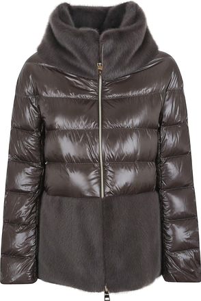 Herno Cape In Ultralight Nylon And Faux Fur