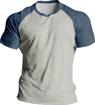 Generic Mens Color-Blocked Short Sleeve T-Shirt - Casual Crewneck Fashion Essential Summer Top (UK, Alpha, 5XL, Regular, Regular, Color Blocking13)
