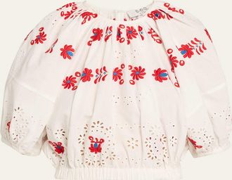 Sea New York Catharina Embroidered Bubble Crop Top