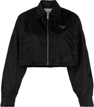 Prada Re-Nylon cropped blouson jacket - women - Calf Leather/Recycled Polyamide/Viscose - 46 - Black