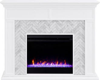 SEI Furniture Torlington Color Changing Marble Tiled Fireplace