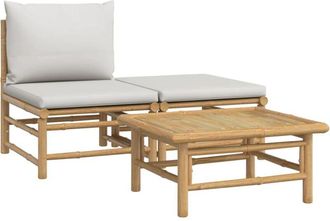 vidaXL Set De Muebles De Jard&iacute;n 3 Piezas Bamb&uacute; Y Cojines Gris Claro Vidaxl
