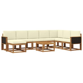 vidaXL Conjunto De Sof&aacute;s De Exterior Con Coj&iacute;n 9 Pcs Natural Y Crema Vidaxl