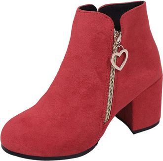 Generic High Heels For Women, Ankle Boots For Women UK, Fashion Solid Color Suede Chelsea Boot Autumn Winter Side Zipper Booties Thick Block Heels Booties